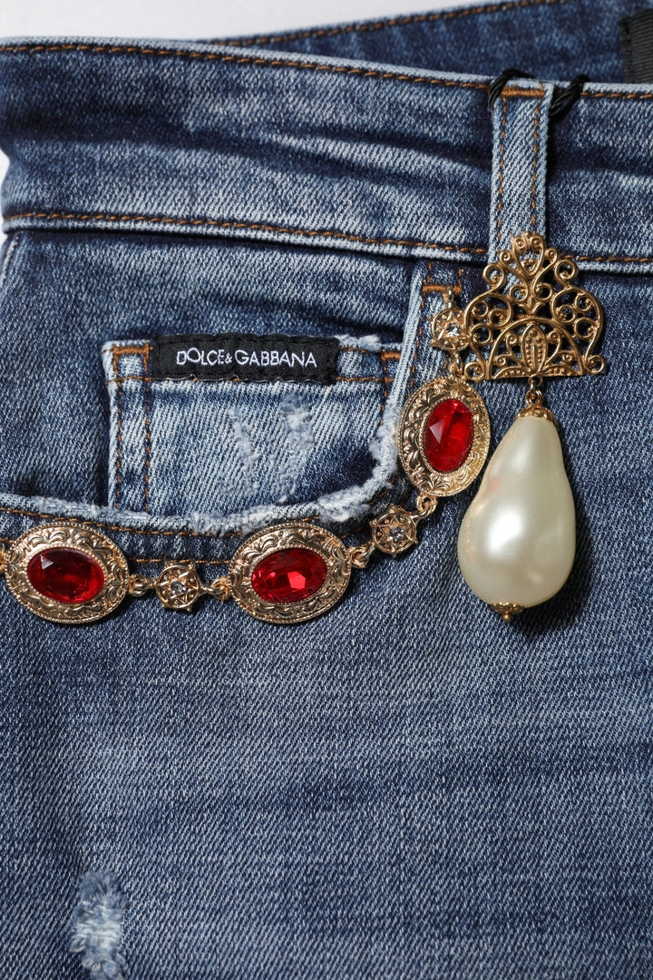 Dolce &amp; Gabbana Sample Sale Dolce &amp; Gabbana Blue Rhinestone Embellished Denim Jeans - | Designer outlet