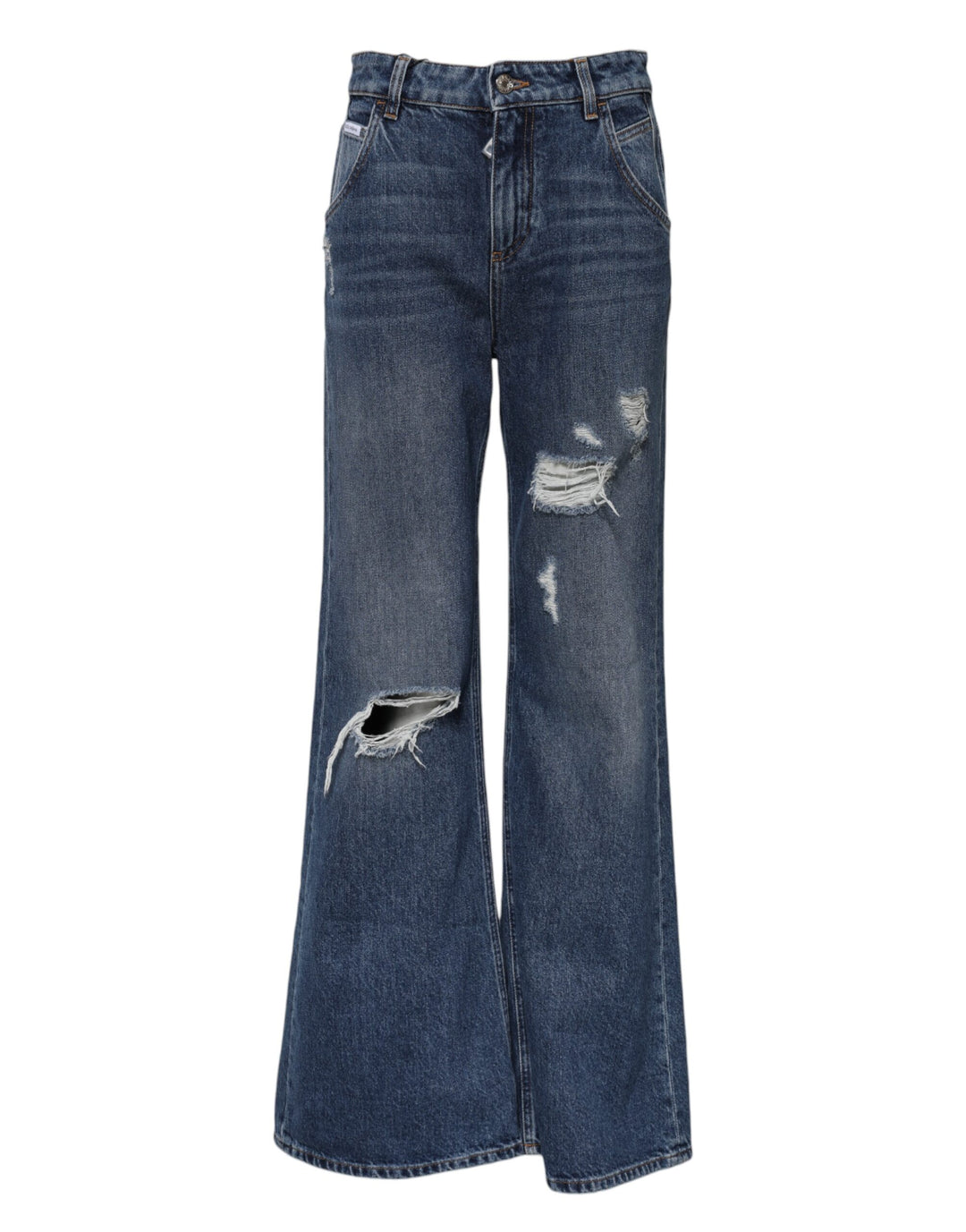 Dolce &amp; Gabbana Blue Cotton Wide Leg Tattered Denim Jeans by Dolce &amp; Gabbana outlet now on sale