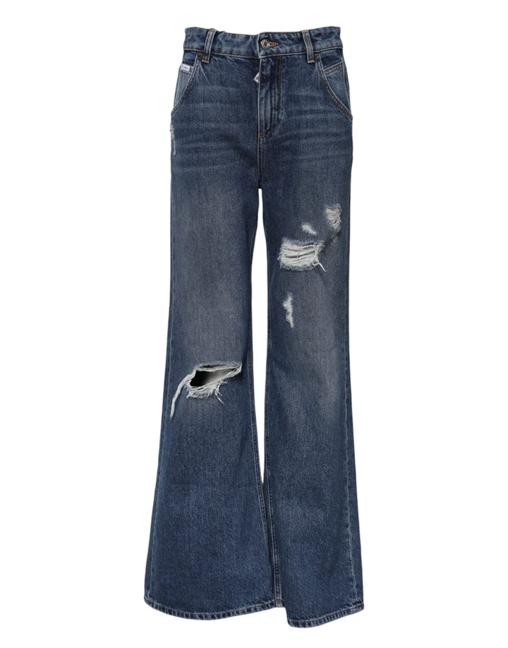 Dolce &amp; Gabbana Blue Cotton Wide Leg Tattered Denim Jeans by Dolce &amp; Gabbana outlet now on sale