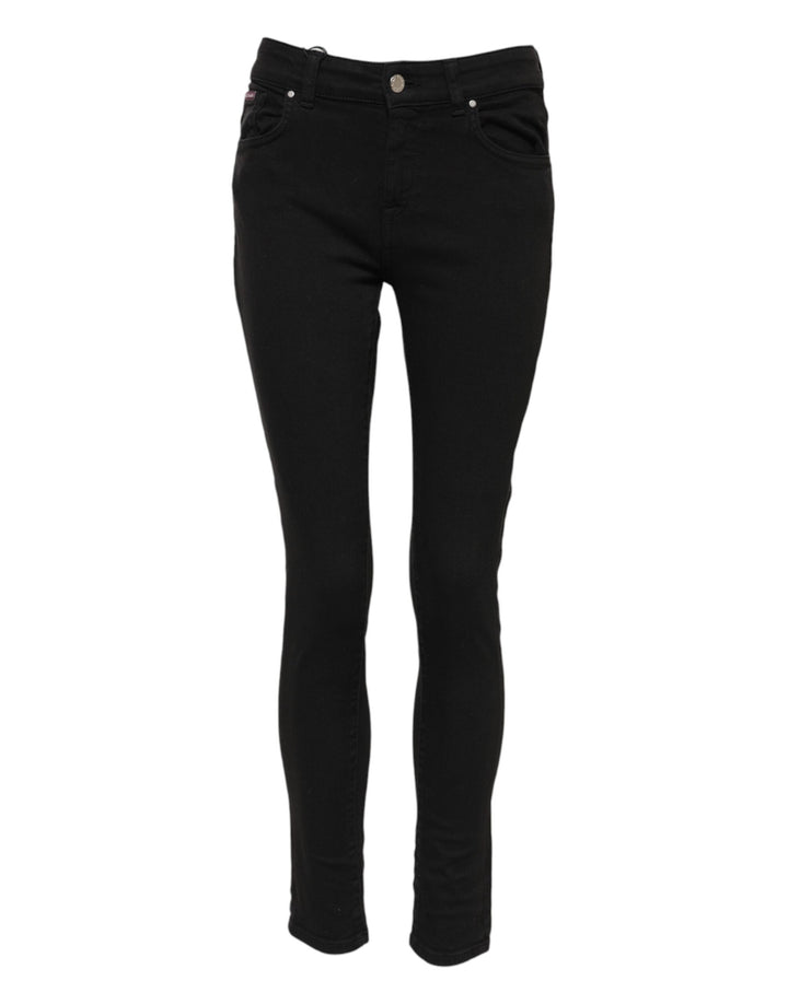 Dolce &amp; Gabbana Sample Sale Dolce &amp; Gabbana Black Cotton Logo Skinny Mid Waist Denim Jeans - | Designer outlet