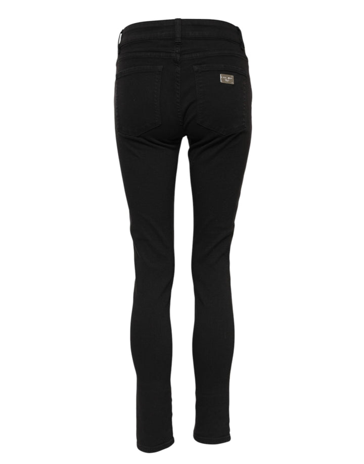 Dolce &amp; Gabbana Sample Sale Dolce &amp; Gabbana Black Cotton Logo Skinny Mid Waist Denim Jeans - | Designer outlet