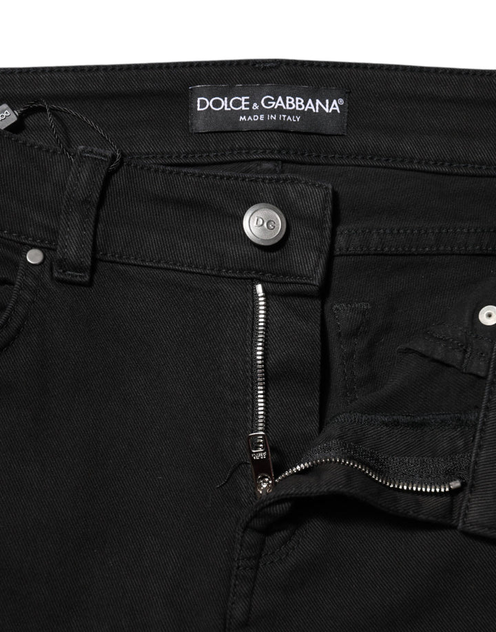 Dolce &amp; Gabbana Sample Sale Dolce &amp; Gabbana Black Cotton Logo Skinny Mid Waist Denim Jeans - | Designer outlet