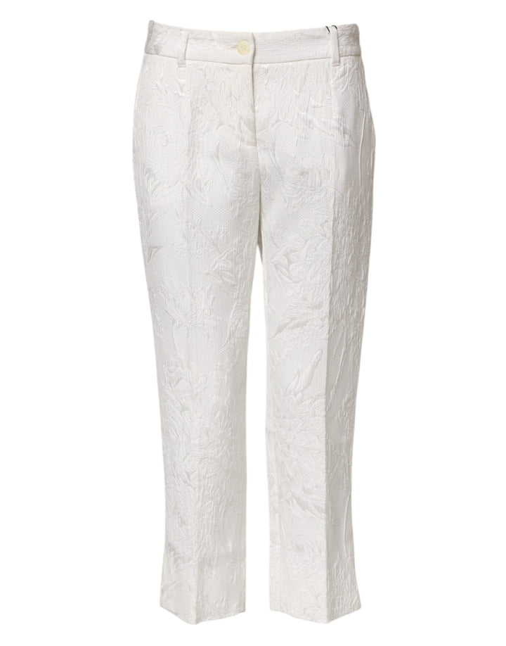 Dolce &amp; Gabbana Sample Sale Dolce &amp; Gabbana White Cotton Floral Jacquard Pants - | Designer outlet