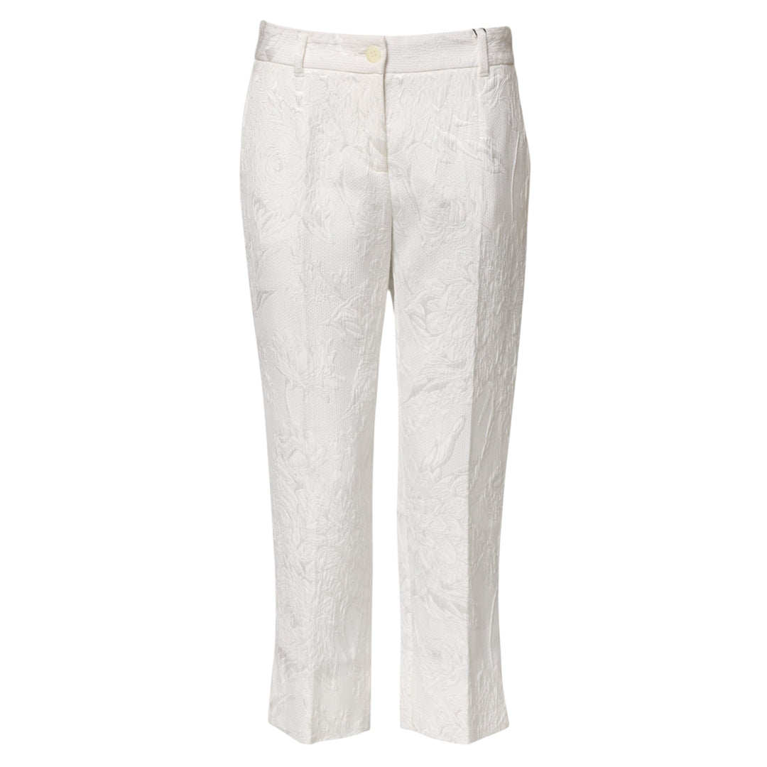 Dolce &amp; Gabbana Sample Sale Dolce &amp; Gabbana White Cotton Floral Jacquard Pants - | Designer outlet