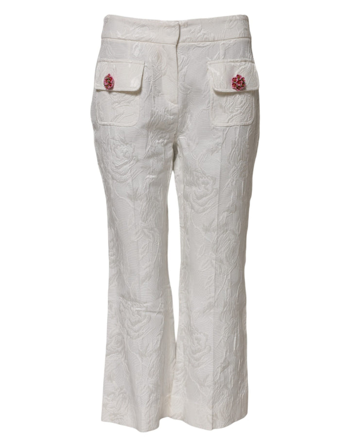 Dolce &amp; Gabbana Sample Sale Dolce &amp; Gabbana White Cotton Floral Jacquard Pants - | Designer outlet