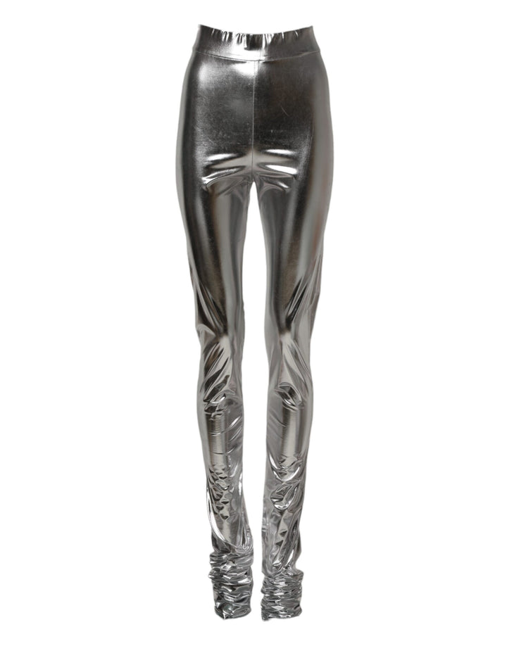 Dolce &amp; Gabbana Sample Sale Dolce &amp; Gabbana Metallic Silver Polyester Slim Fit Leggings Pants - | Designer outlet