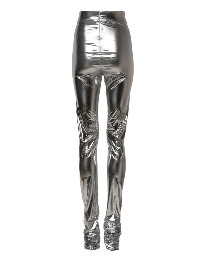 Dolce &amp; Gabbana Sample Sale Dolce &amp; Gabbana Metallic Silver Polyester Slim Fit Leggings Pants - | Designer outlet