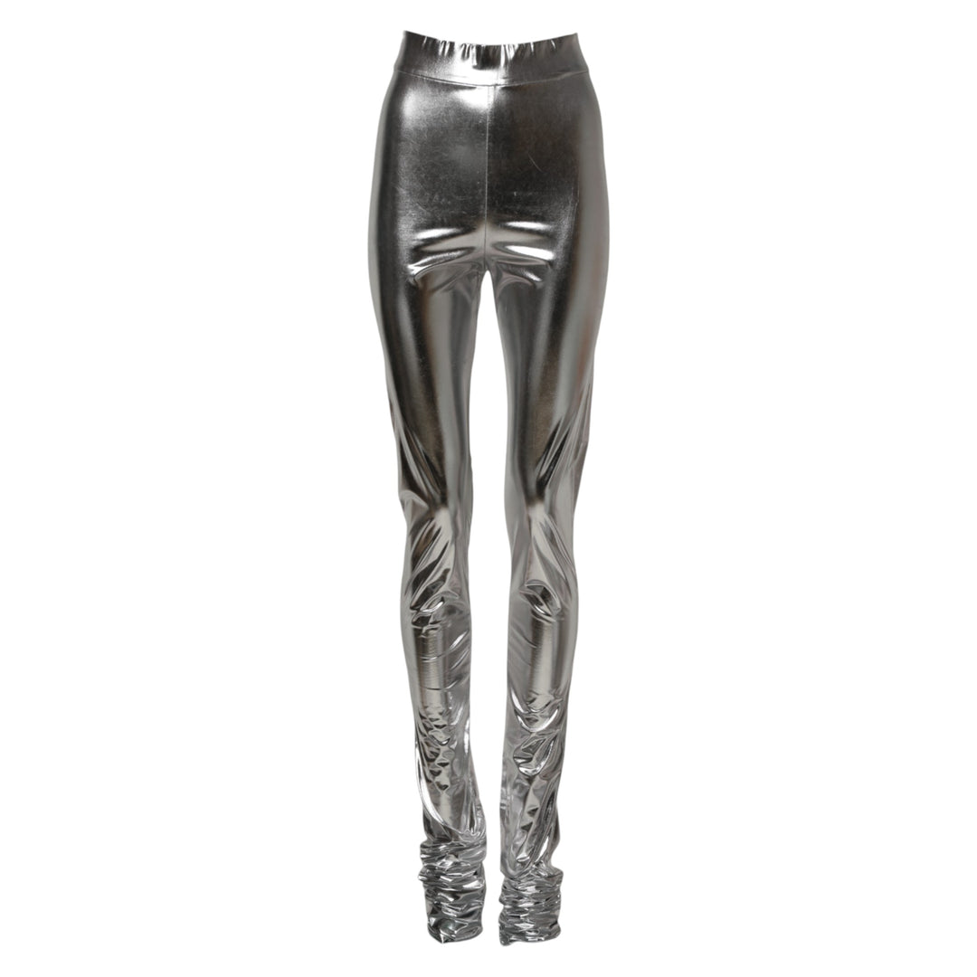 Dolce &amp; Gabbana Sample Sale Dolce &amp; Gabbana Metallic Silver Polyester Slim Fit Leggings Pants - | Designer outlet