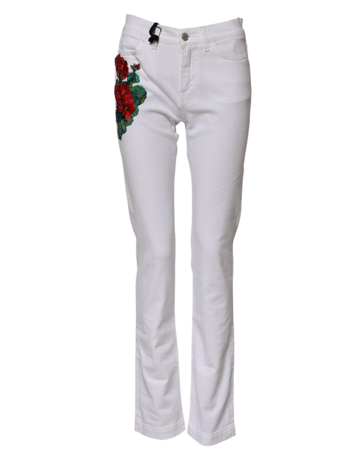 Dolce &amp; Gabbana Sample Sale Dolce &amp; Gabbana White Floral Embroidery GIRLY Denim Jeans - | Designer outlet