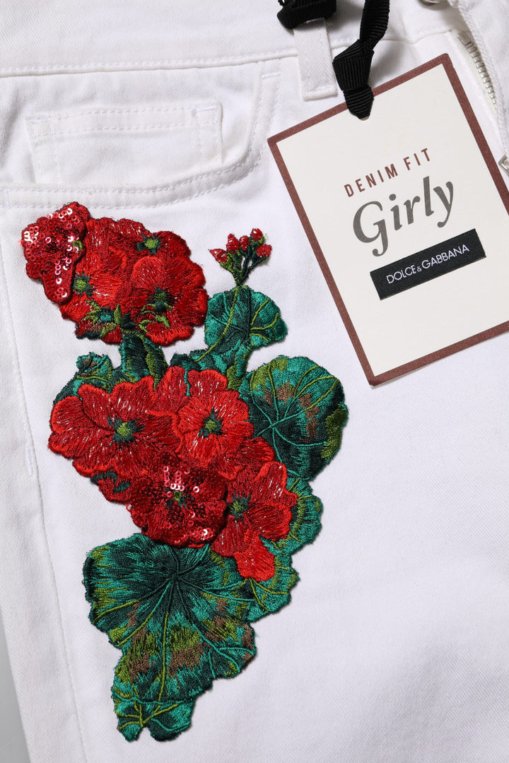 Dolce &amp; Gabbana Sample Sale Dolce &amp; Gabbana White Floral Embroidery GIRLY Denim Jeans - | Designer outlet