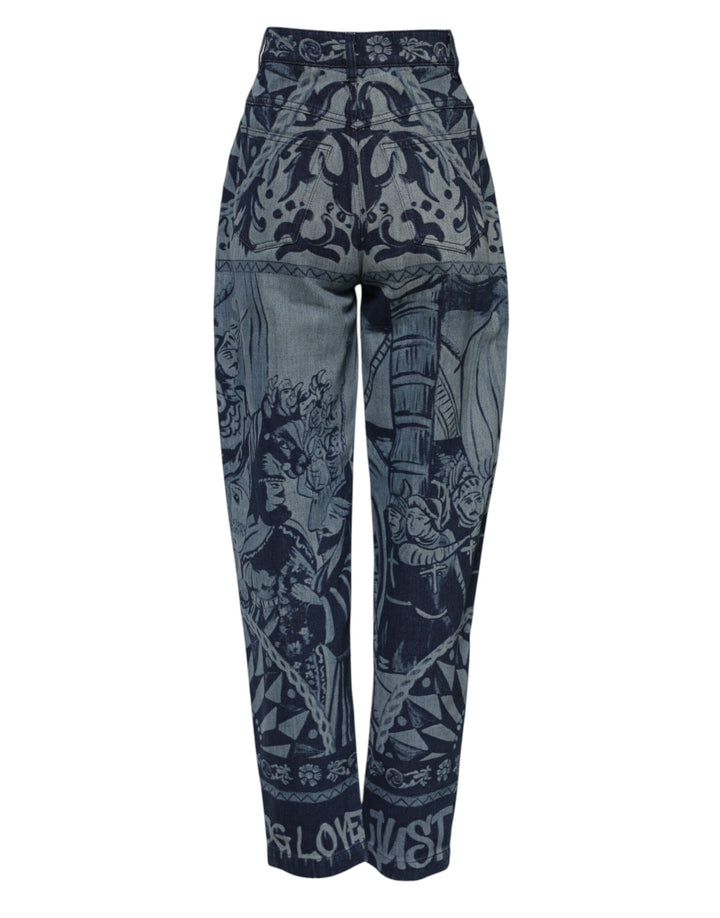 Dolce &amp; Gabbana Sample Sale Dolce &amp; Gabbana Blue Graphic Print Tapered Denim Jeans - | Designer outlet