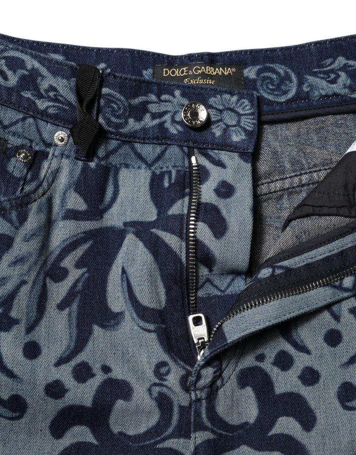 Dolce &amp; Gabbana Sample Sale Dolce &amp; Gabbana Blue Graphic Print Tapered Denim Jeans - | Designer outlet