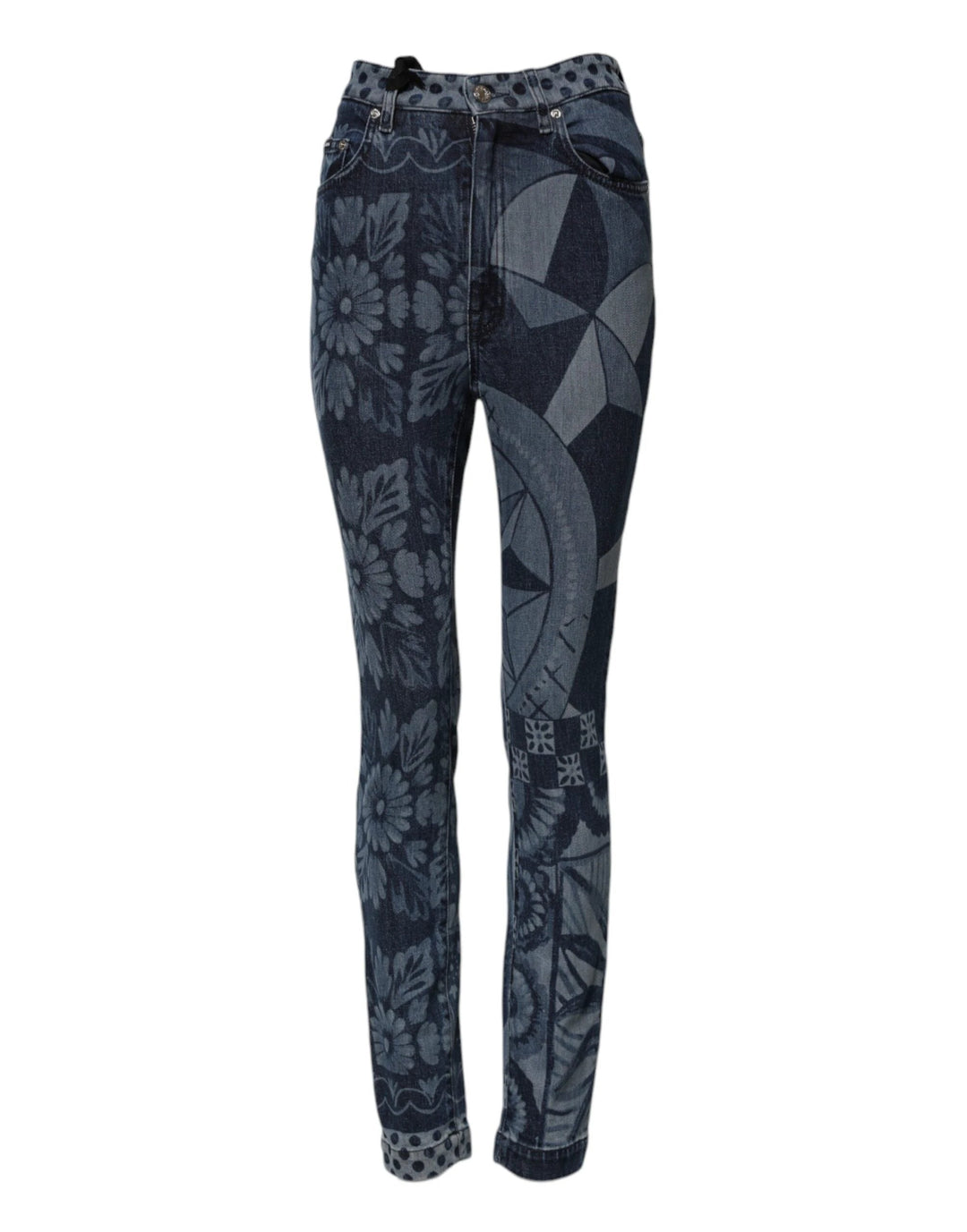 Dolce &amp; Gabbana Blue Graphic Print Cotton Skinny Denim Jeans by Dolce &amp; Gabbana outlet now on sale