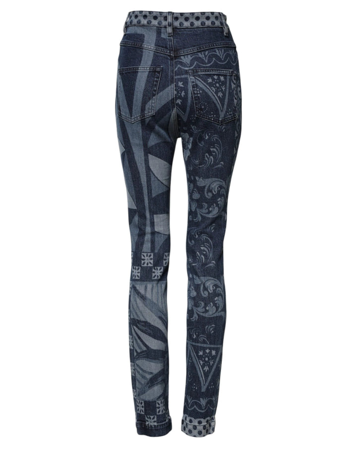 Dolce &amp; Gabbana Blue Graphic Print Cotton Skinny Denim Jeans by Dolce &amp; Gabbana outlet now on sale