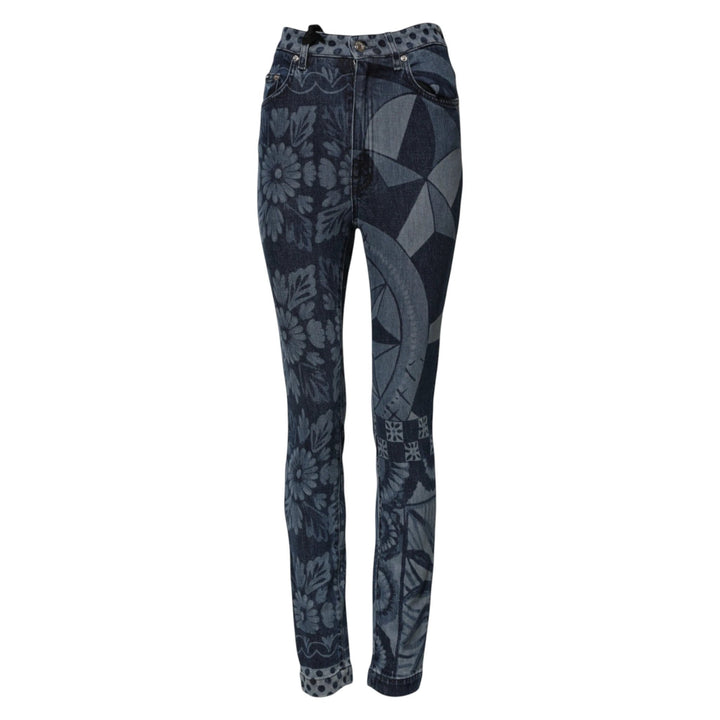 Dolce &amp; Gabbana Blue Graphic Print Cotton Skinny Denim Jeans by Dolce &amp; Gabbana outlet now on sale