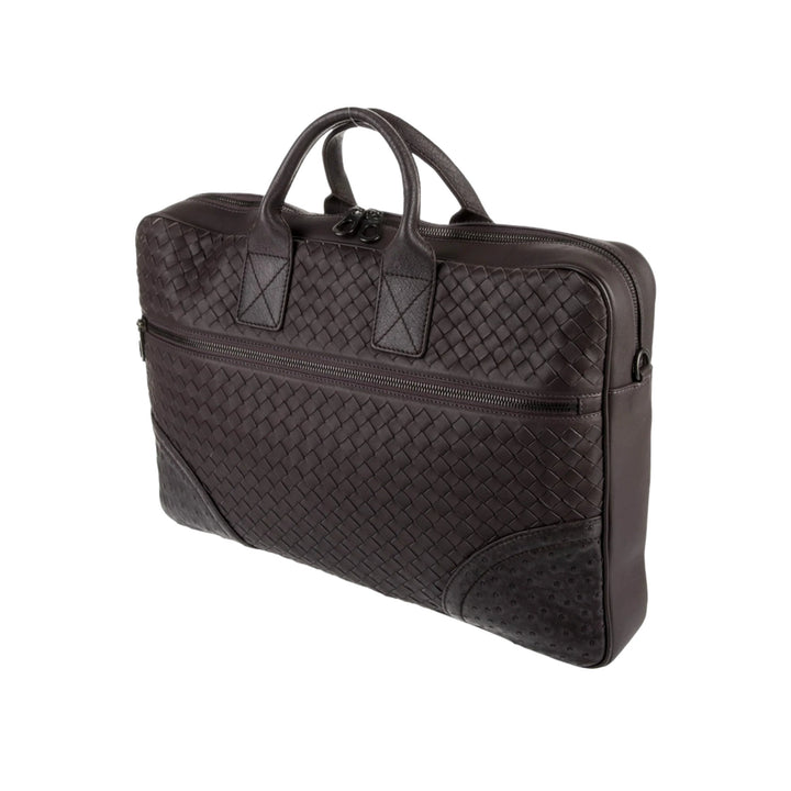 Bottega Veneta Ostrich-Trimmed Intrecciato Briefcase