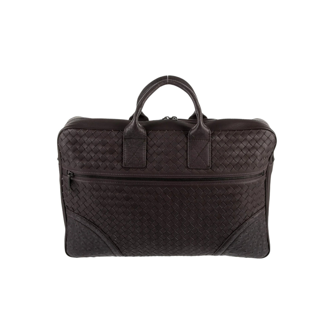 Bottega Veneta Ostrich-Trimmed Intrecciato Briefcase