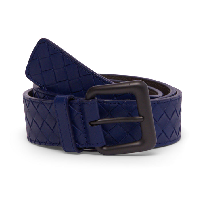 Bottega Veneta Signature Intrecciato Woven Leather Belt In Cobalt