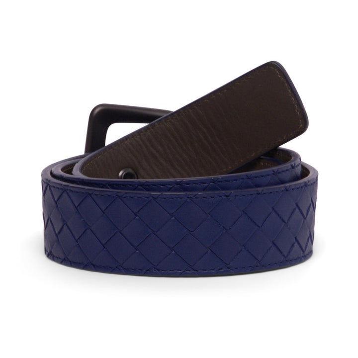 Bottega Veneta Signature Intrecciato Woven Leather Belt In Cobalt