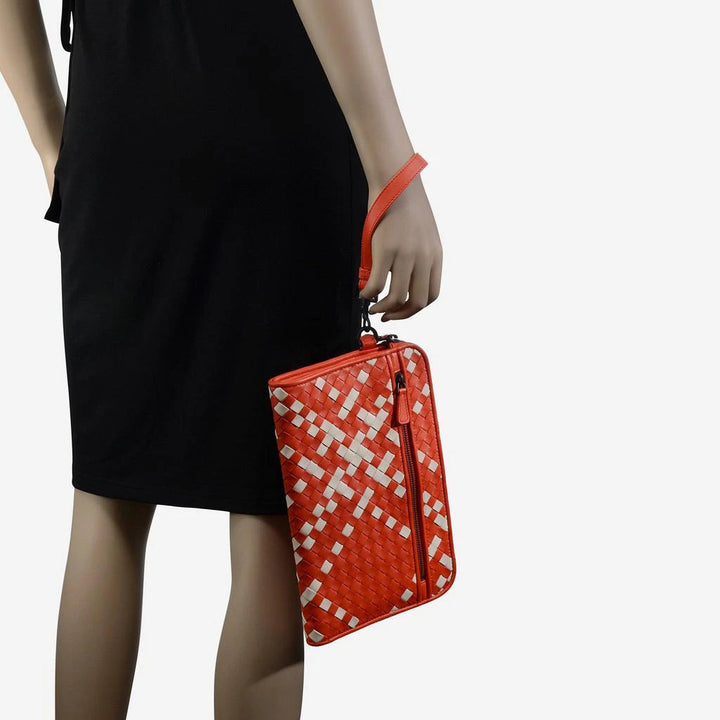 Bottega Veneta Two Tone Leather Document Case Wristlet