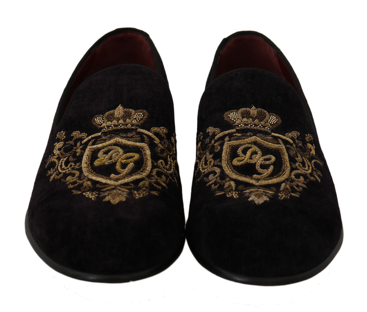 Dolce & Gabbana Loafers Black Velvet Gold Crown by Dolce & Gabbana outlet now on sale