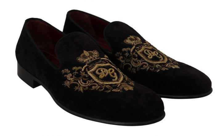 Dolce & Gabbana Loafers Black Velvet Gold Crown by Dolce & Gabbana outlet now on sale