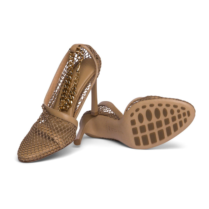 Bottega Veneta Chain-Trimmed Mesh Sandals Beige/Gold