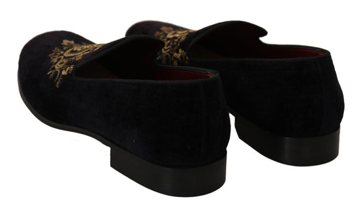 Dolce & Gabbana Loafers Black Velvet Gold Crown by Dolce & Gabbana outlet now on sale