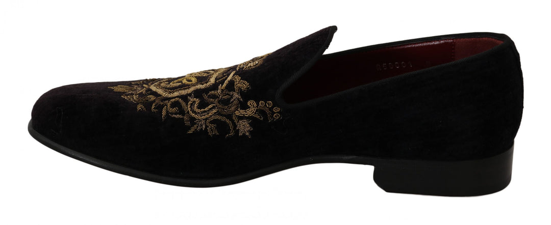 Dolce & Gabbana Loafers Black Velvet Gold Crown by Dolce & Gabbana outlet now on sale