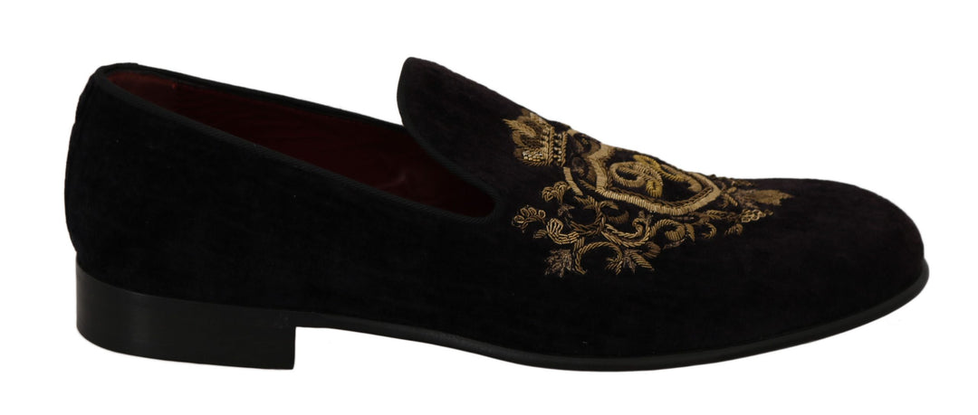 Dolce & Gabbana Loafers Black Velvet Gold Crown by Dolce & Gabbana outlet now on sale