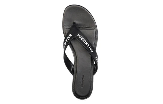 Balenciaga Leather Logo Printed Flip Flops