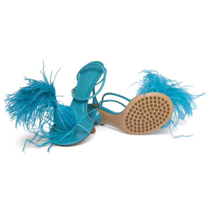 Bottega Veneta 100Mm Dot Feather-Detailed Sandals in BLUE