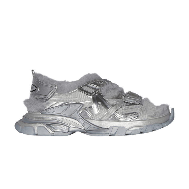 Balenciaga Faux Fur Rubber Mesh Track Sandal ' Metallic Grey'