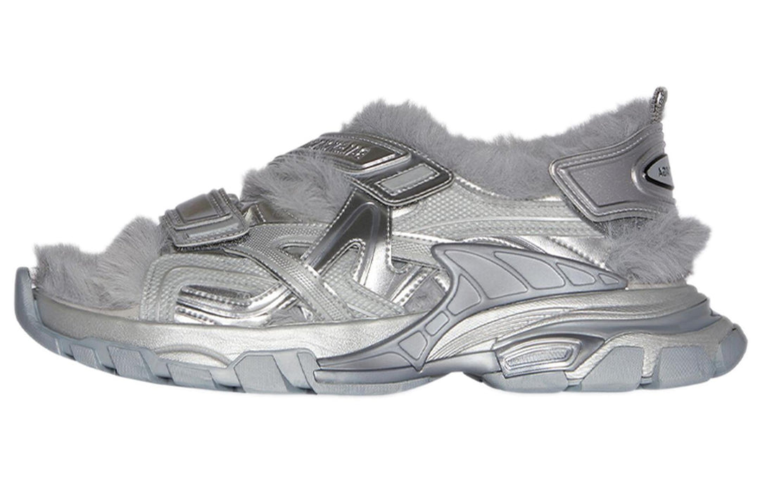 Balenciaga Faux Fur Rubber Mesh Track Sandal ' Metallic Grey'