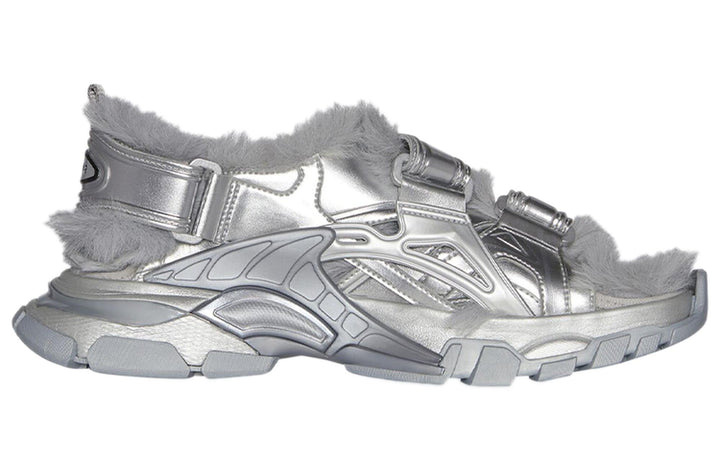 Balenciaga Faux Fur Rubber Mesh Track Sandal ' Metallic Grey'