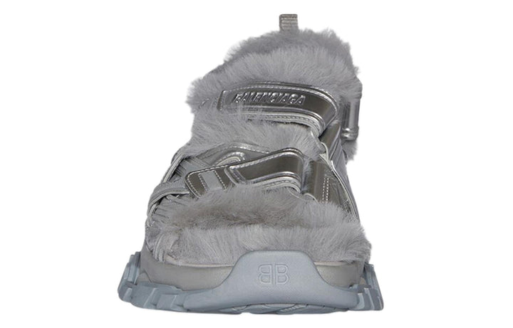 Balenciaga Faux Fur Rubber Mesh Track Sandal ' Metallic Grey'