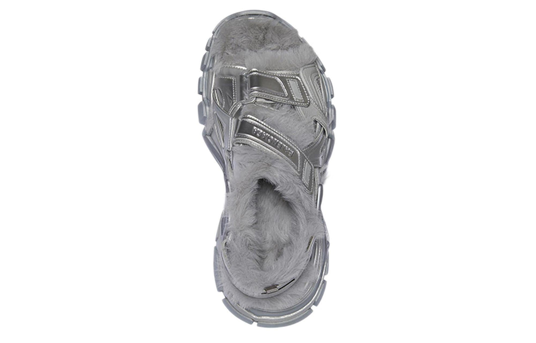 Balenciaga Faux Fur Rubber Mesh Track Sandal ' Metallic Grey'