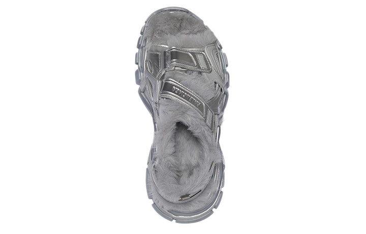 Balenciaga Faux Fur Rubber Mesh Track Sandal ' Metallic Grey'