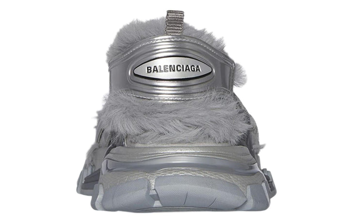 Balenciaga Faux Fur Rubber Mesh Track Sandal ' Metallic Grey'