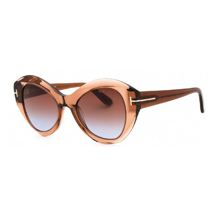 Tom Ford Cat Eye Full Rim, with a Transparent Dark Brown frame and Brown Gradient lens.