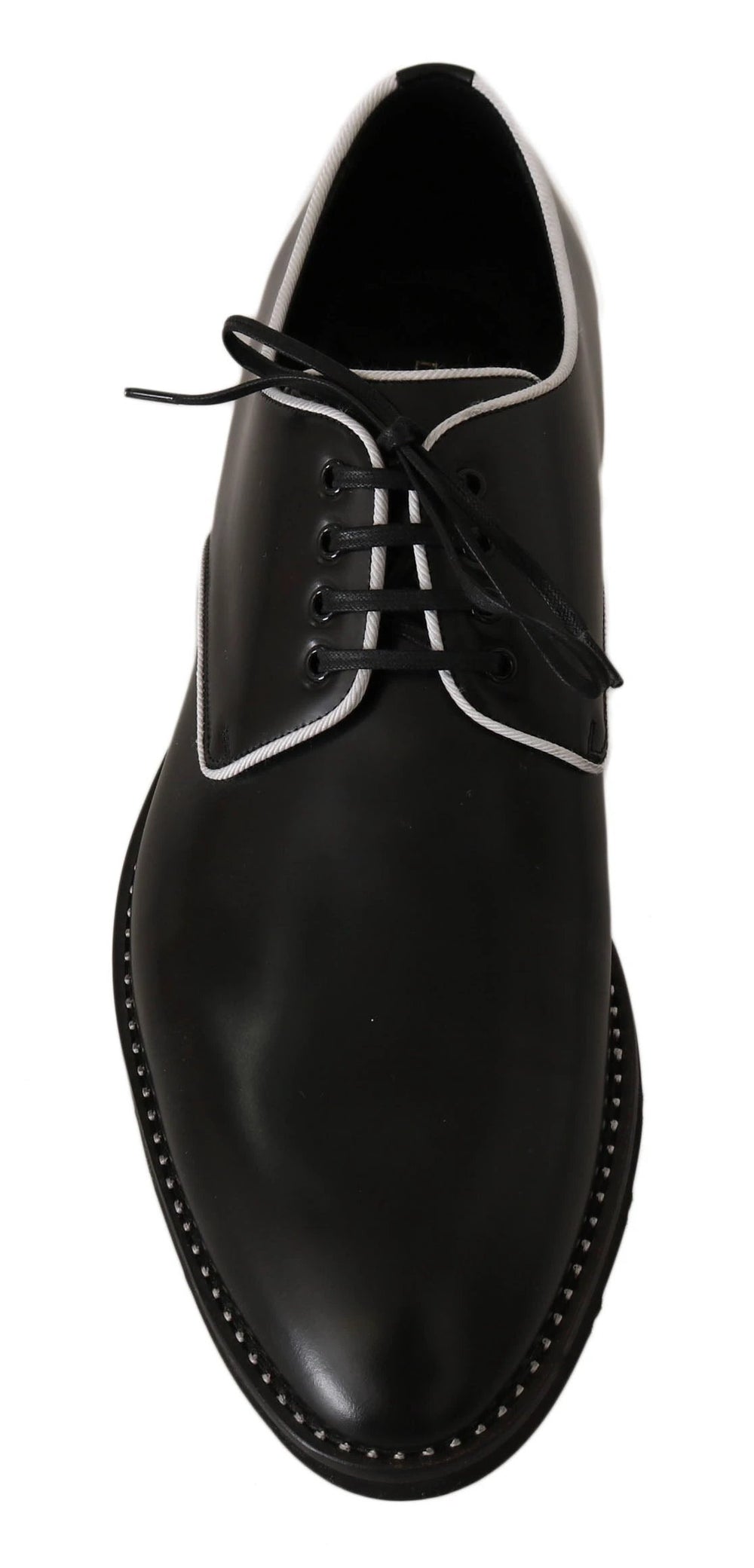 Dolce & Gabbana Black Leather White Line Dress Derby Shoes by Dolce & Gabbana outlet now on sale