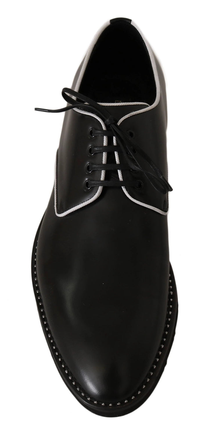 Dolce &amp; Gabbana Black Leather White Line Dress Derby Shoes by Dolce &amp; Gabbana outlet now on sale