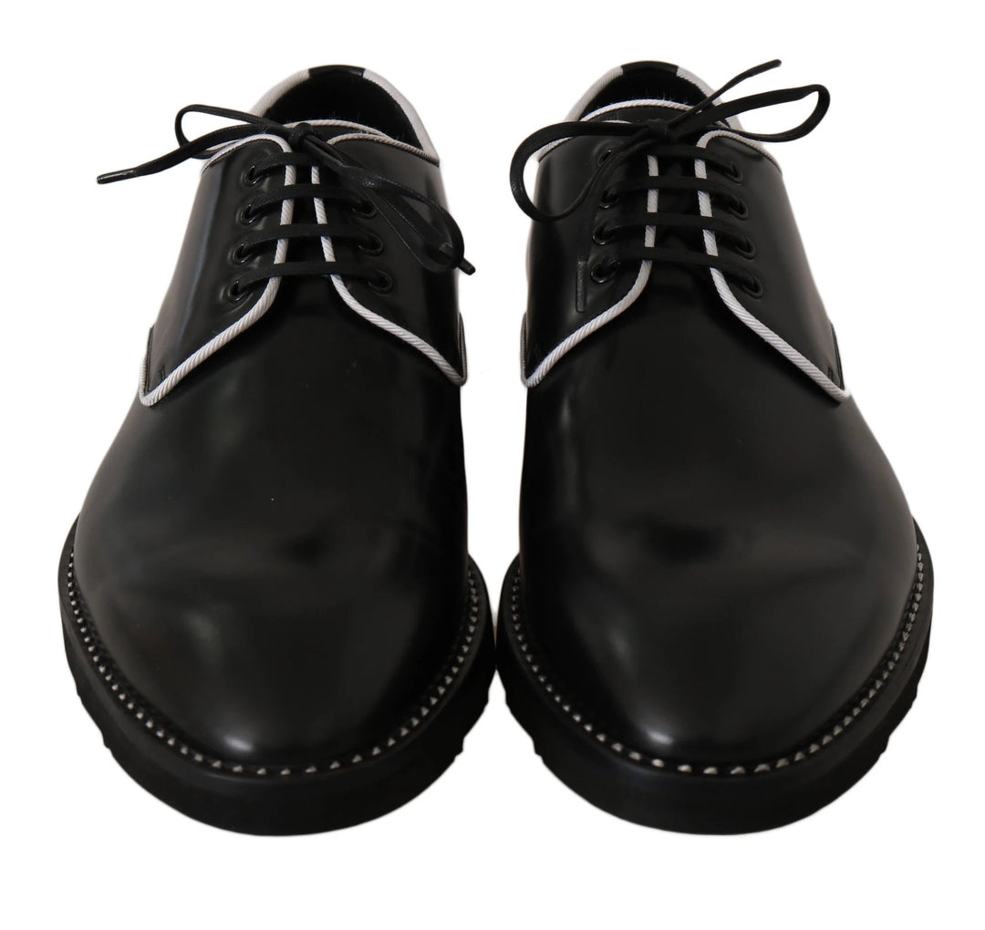 Dolce &amp; Gabbana Black Leather White Line Dress Derby Shoes by Dolce &amp; Gabbana outlet now on sale