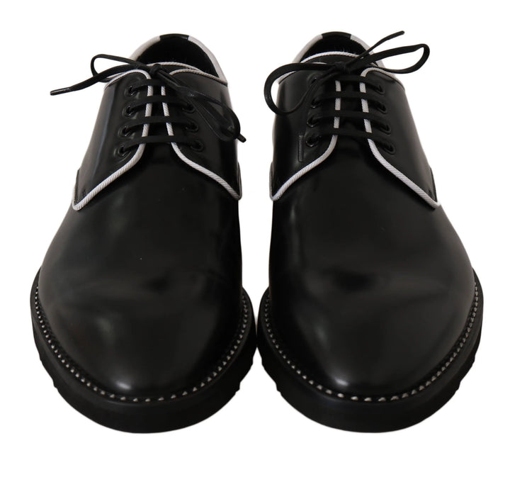 Dolce &amp; Gabbana Black Leather White Line Dress Derby Shoes by Dolce &amp; Gabbana outlet now on sale