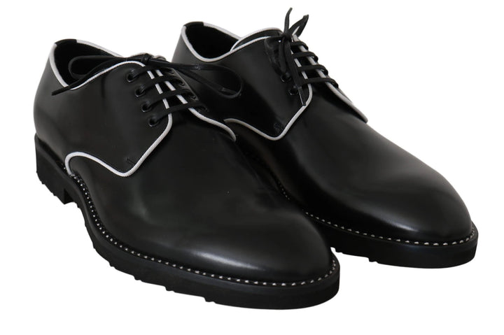 Dolce &amp; Gabbana Black Leather White Line Dress Derby Shoes by Dolce &amp; Gabbana outlet now on sale