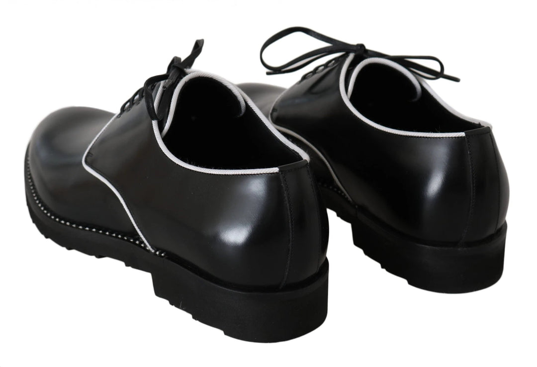 Dolce &amp; Gabbana Black Leather White Line Dress Derby Shoes by Dolce &amp; Gabbana outlet now on sale