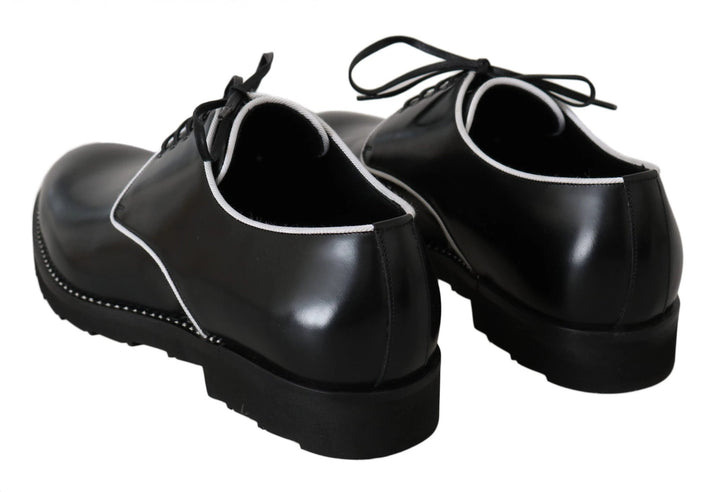 Dolce &amp; Gabbana Black Leather White Line Dress Derby Shoes by Dolce &amp; Gabbana outlet now on sale