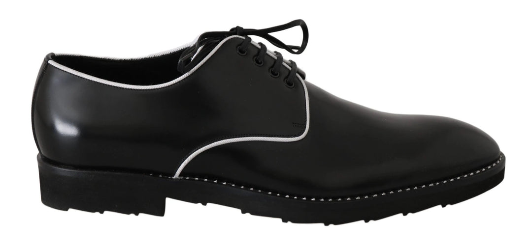 Dolce & Gabbana Black Leather White Line Dress Derby Shoes by Dolce & Gabbana outlet now on sale