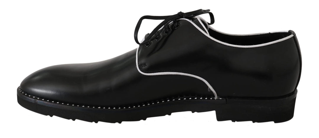 Dolce &amp; Gabbana Black Leather White Line Dress Derby Shoes by Dolce &amp; Gabbana outlet now on sale