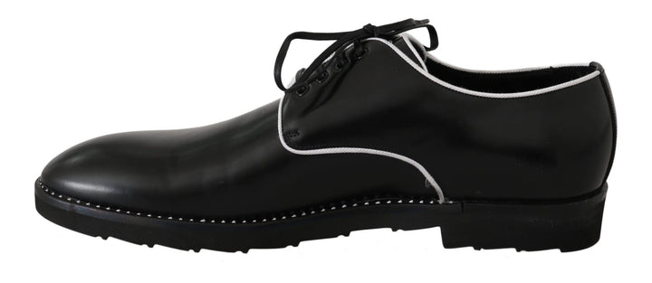 Dolce &amp; Gabbana Black Leather White Line Dress Derby Shoes by Dolce &amp; Gabbana outlet now on sale